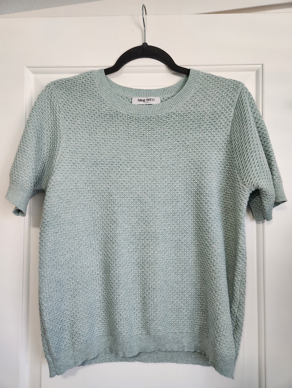 Nine West Mint Green Textured Crewneck Sweater